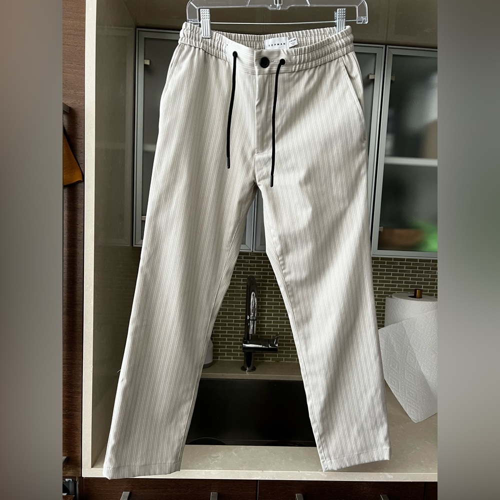 Topman pinstripe cropped trouser - cream - 30x30